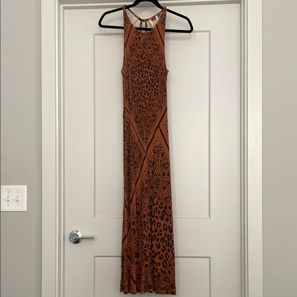 Anthropologie Brown Patterned Maxi Dress